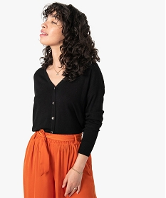 GEMO Gilet femme col V en maille fine avec boutons fantaisie Noir