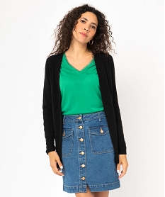 GEMO Gilet long en maille fine porté ouvert femme noir standard