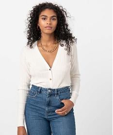 GEMO Gilet femme en maille côtelée avec boutons métalliques Beige
