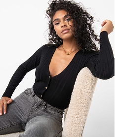 GEMO Gilet femme en maille côtelée avec boutons métalliques noir standard