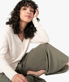 GEMO Gilet femme col V en maille fine avec boutons fantaisie Beige