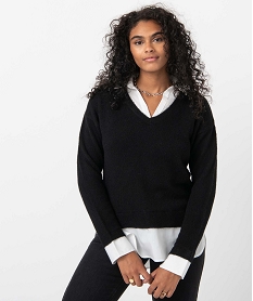 GEMO Pull femme avec col chemise effet 2 en 1 noir standard