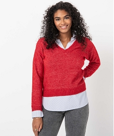 pull femme avec col chemise effet 2 en 1 rougeI342101_1