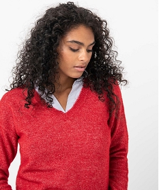 pull femme avec col chemise effet 2 en 1 rougeI342101_2