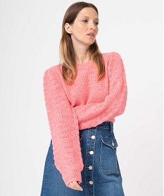 pull femme en grosse maille a manches fantaisie rose pullsI342501_1