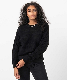 GEMO Pull femme ample en maille ajourée Noir