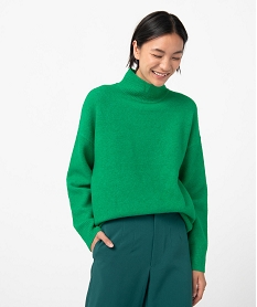 GEMO Pull femme ample avec col montant Vert