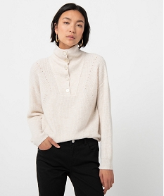 GEMO Pull femme avec col montant boutonné Beige