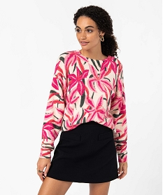 GEMO Pull femme en maille imprimée rose standard