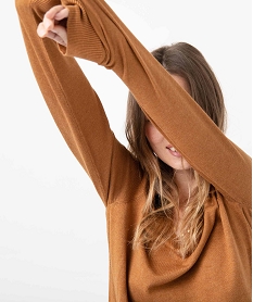 GEMO Pull femme en maille fine à col V marron vif