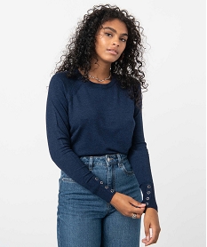 GEMO Pull femme en maille fine à large col rond bleu standard