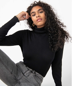 GEMO Pull femme en maille fine à col roulé noir standard