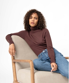 GEMO Pull femme en maille fine à col roulé marron standard