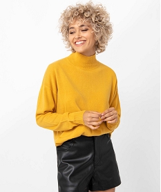 GEMO Pull à col montant en maille fine femme Jaune