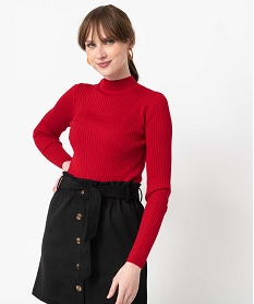 GEMO Pull femme en maille côtelée avec col montant rouge standard