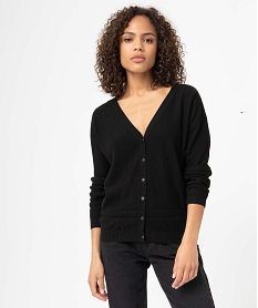 GEMO Pull femme avec dos boutonné à col V noir standard