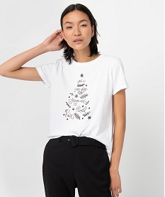GEMO Tee-shirt femme à manches courtes spécial Noël blanc chine