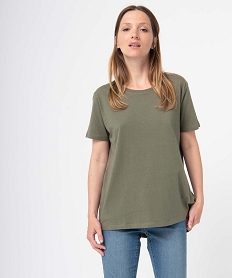 GEMO Tee-shirt femme à manches courtes avec dos plus long kaki standard