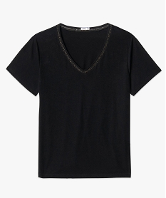 tee-shirt femme grande taille avec col v fantaisie noirI352301_4