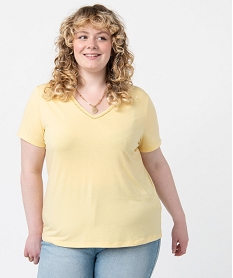 GEMO Tee-shirt femme grande taille avec col V fantaisie Jaune