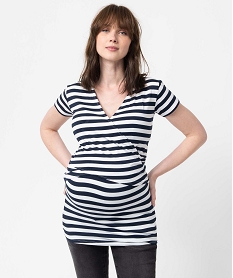 GEMO Tee-shirt de grossesse et allaitement cache-cœur rayé Bleu