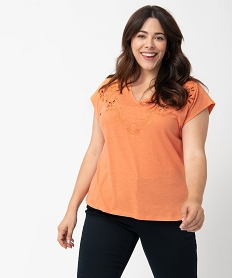 GEMO Tee-shirt femme grande taille brodé sur l’avant orange standard