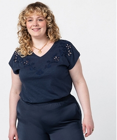 GEMO Tee-shirt femme grande taille brodé sur l’avant Bleu