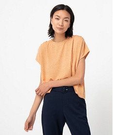GEMO Tee-shirt femme coupe oversize en maille pailletée Orange