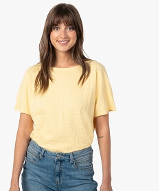GEMO Tee-shirt femme à manches courtes en maille texturée Jaune