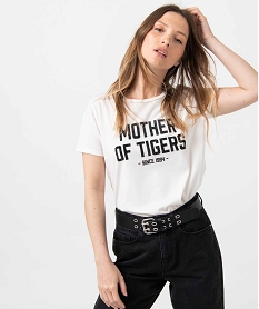 tee-shirt femme a manches courtes avec inscription beigeI355401_1