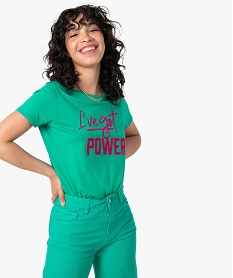 GEMO Tee-shirt femme à manches courtes avec inscription Vert