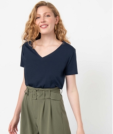 GEMO Tee-shirt femme à manches courtes avec col V Violet