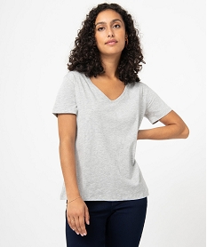 GEMO Tee-shirt femme à manches courtes avec col V Gris