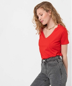 GEMO Tee-shirt femme à manches courtes avec col V rouge vif