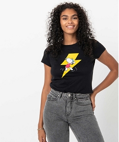 GEMO Tee-shirt femme à manches courtes avec motif Snoopy - Peanuts noir standard