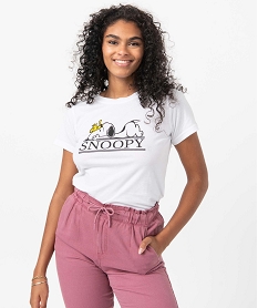 GEMO Tee-shirt femme à manches courtes avec motif Snoopy - Peanuts blanc standard