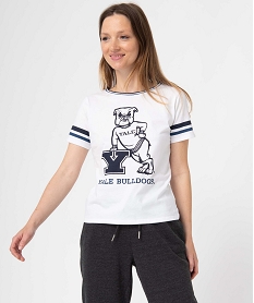 GEMO Tee-shirt femme à manches courtes avec motif XXL - Yale Blanc