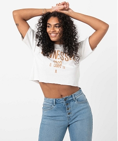 tee-shirt femme coupe courte avec inscription – camps united beigeI357001_1