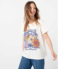 GEMO Tee-shirt femme à manches courtes avec motif hippie Beige