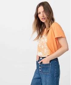 GEMO Tee-shirt femme à manches courtes avec motif hippie orange standard