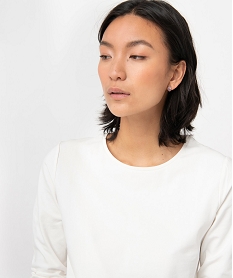 GEMO Tee-shirt femme à manches longues en coton extensible blanc standard