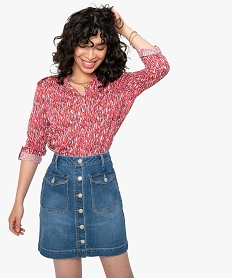 GEMO Tee-shirt femme avec manches ¾ avec smocks sur les épaules Rose