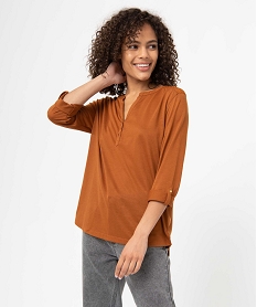 GEMO Tee-shirt femme à manches longues et dos dentelle Brun