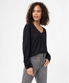 GEMO Tee-shirt femme avec dentelle sur les épaules et sur le col Noir