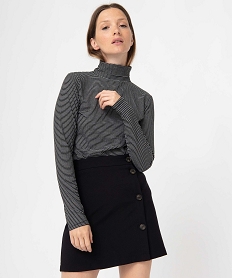 GEMO Tee-shirt femme à manches longues et col roulé Noir