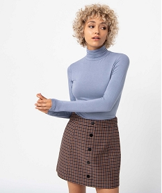 GEMO Tee-shirt femme uni avec col roulé et manches longues Violet