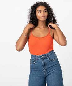 GEMO Débardeur femme en maille côtelée à fines bretelles orange standard