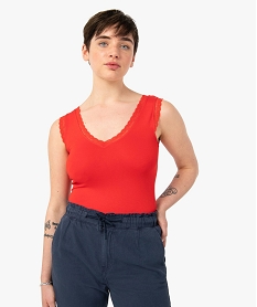 GEMO Débardeur avec col V en dentelle femme rouge vif