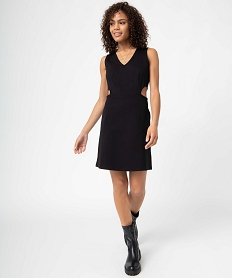 GEMO Robe femme à col V avec ouverture à la taille Noir