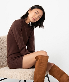 GEMO Robe pull femme en maille à manches longues et col montant marron standard